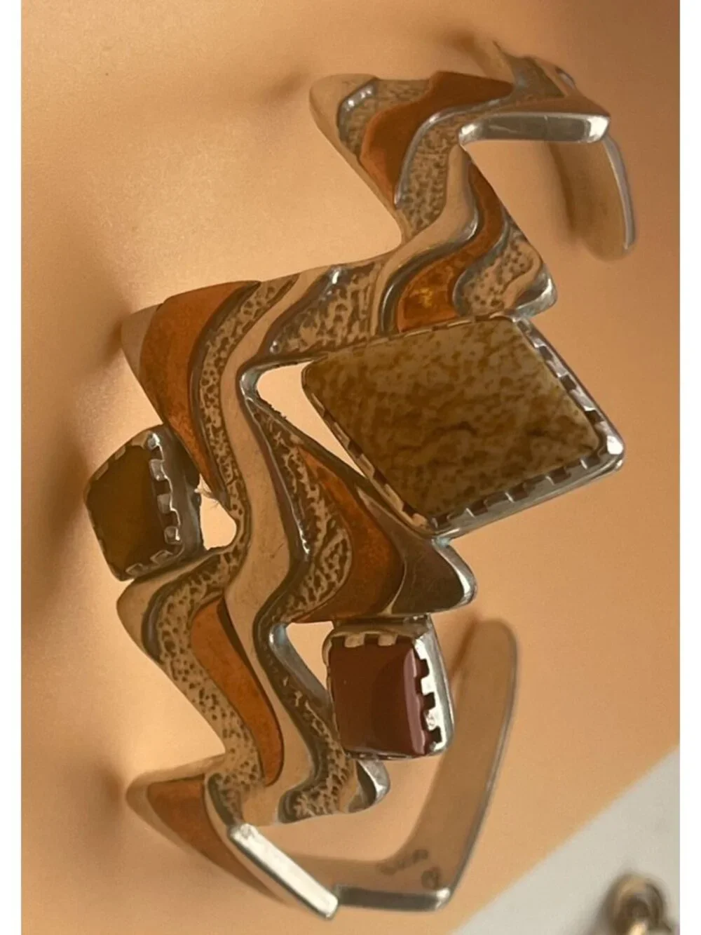 Carolyn Pollack 925 Sterling Copper Lightning River Jasper Coral Cuff Bracelet